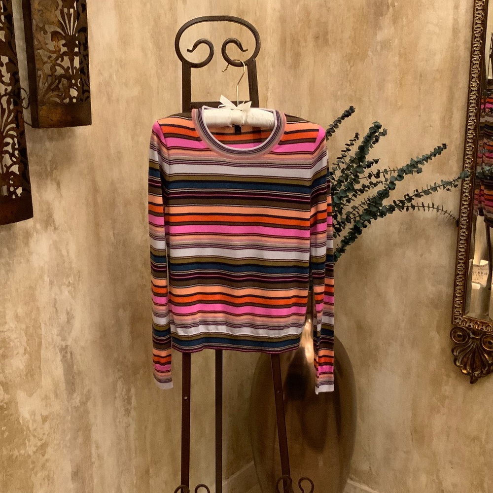 J. Crew Vivid Multi-Striped Wool Sweater.  Slim Fit.  Size S.